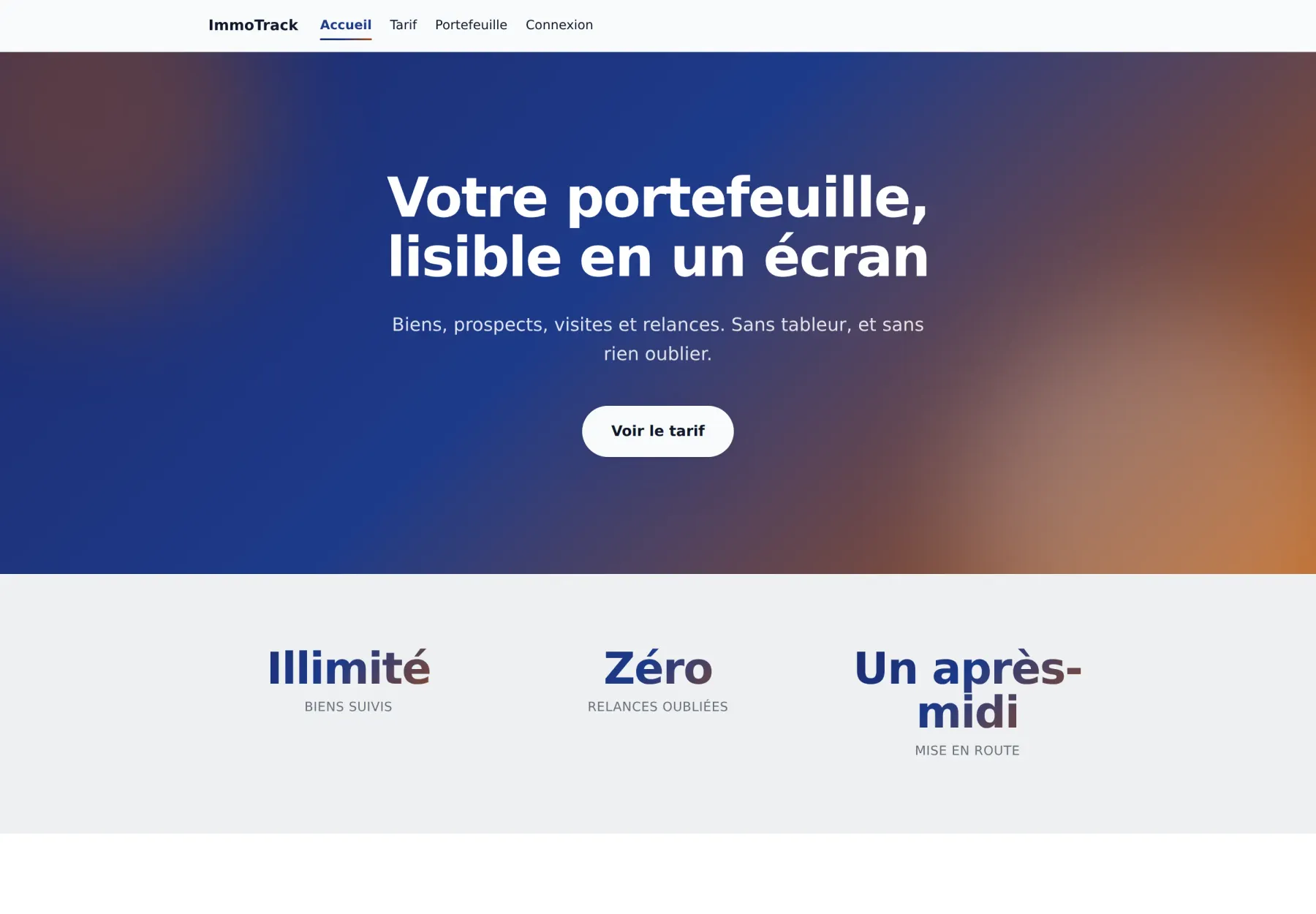 Tableau de bord sobre d’ImmoTrack, application de suivi immobilier